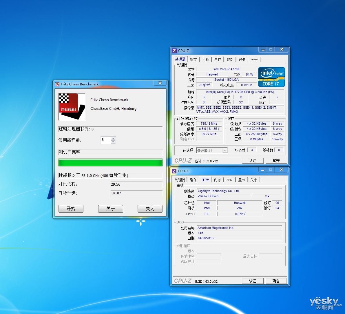 酷睿i7 4770k fritz chess benchmark测试