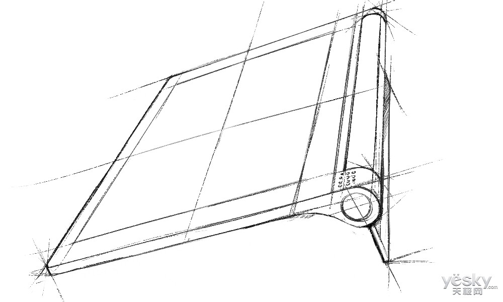 简单勾画一些线条,针对yoga平板第一代产品的特点,首先画出类似触控