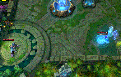 之怒   蓝色方野蛮人对着红色方即将回程的超能少女使用r1野蛮冲撞,说