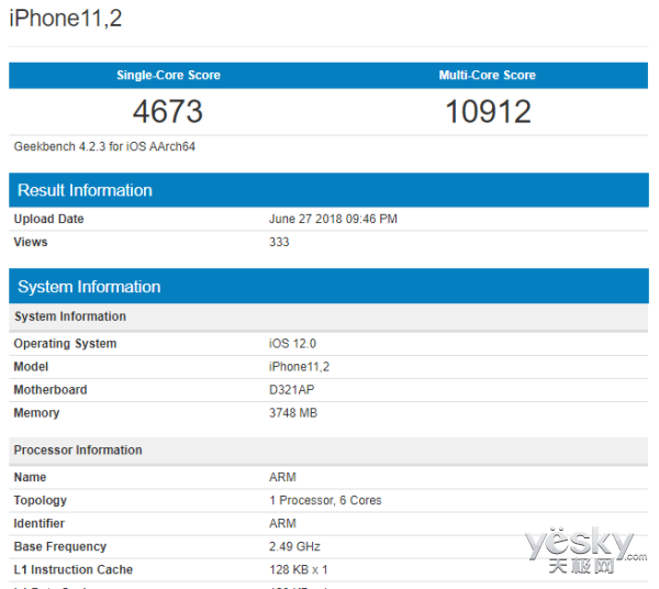 新iPhone现身跑分网站:搭载4GB运存