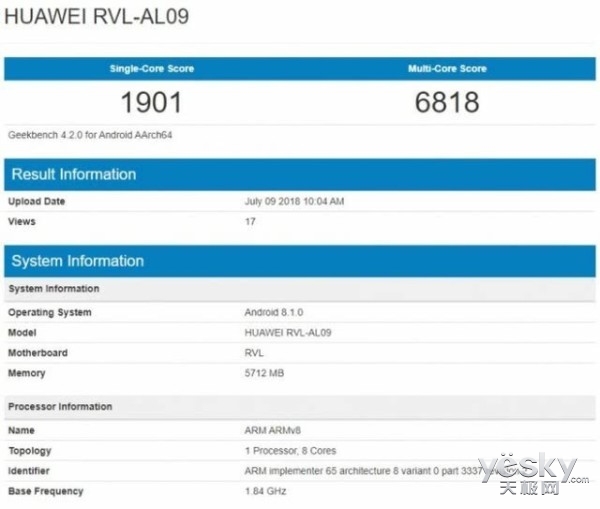 荣耀Note 10现身GeekBench:一只跑分惊人的巨